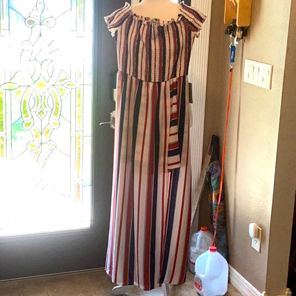 J for Justify Off the Shoulder Shorts and Romper Dress XL Striped Maxi